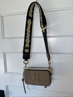 Marc Jacobs Taupe Crossbody with Black & Gold Strap